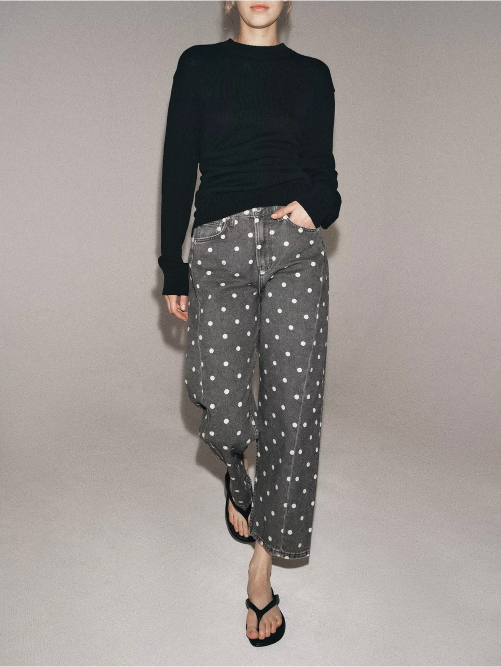 ZARA Gray Polka Dot Wide-Leg Jeans – NWOT